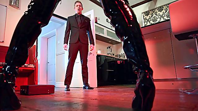 Elegant woman takes good care of this dude's master hammer