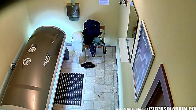 Awesome Brunette Tanning Perfectly Shaved Pussy