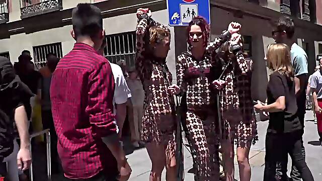 Slaves in a sheer dresses humiliated