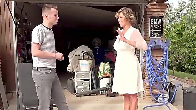 Oldnanny - Older Granny Seduces Concupiscent Guy In Garage