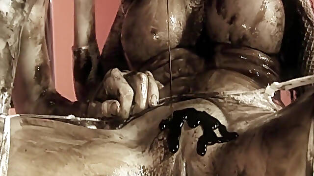 Smeared Girls Scene 4: Big-ass Brunette in Lingerie Covered in Chocolate Fucking Hard Until Facial