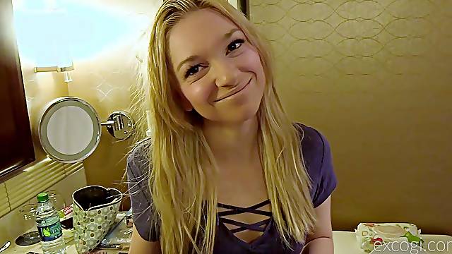 Blonde Ellie gets her pussy pounded doggy and her mouth cum filled