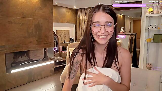 Adorable girl swallows dildo