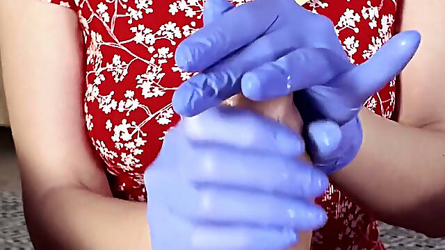 Purple Gloves Handjob Right in the Bakery